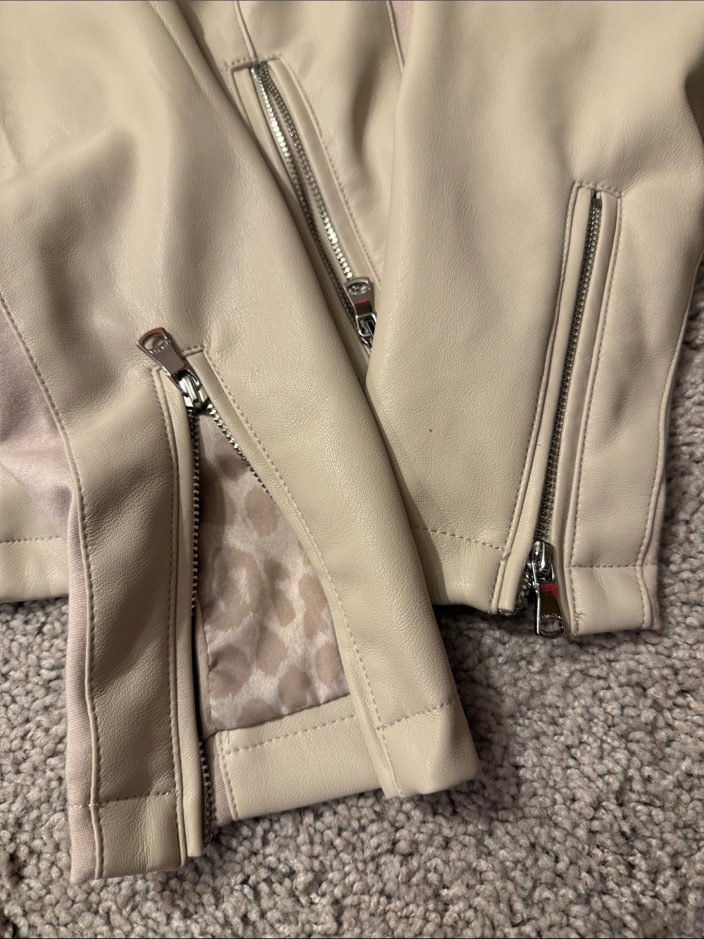 Calvin Klein Women's Light Cream Leather Moto Jacket - Picture 4 of 5